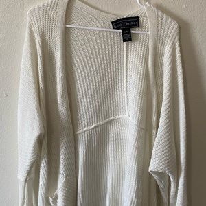 This is a white lightweight knit cardigan